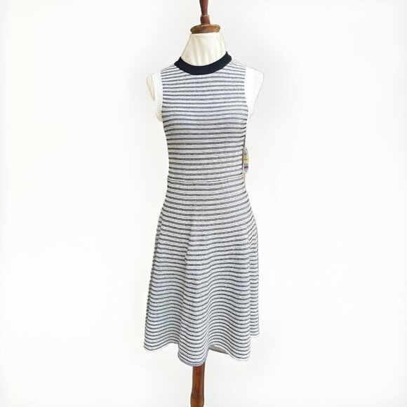 Bar III Dresses & Skirts - NWT Bar III Sleeveless Knit Dress Black White Stripe Size M Midi Stretch